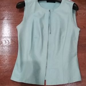 Gucci teal leather zip up vest vtg